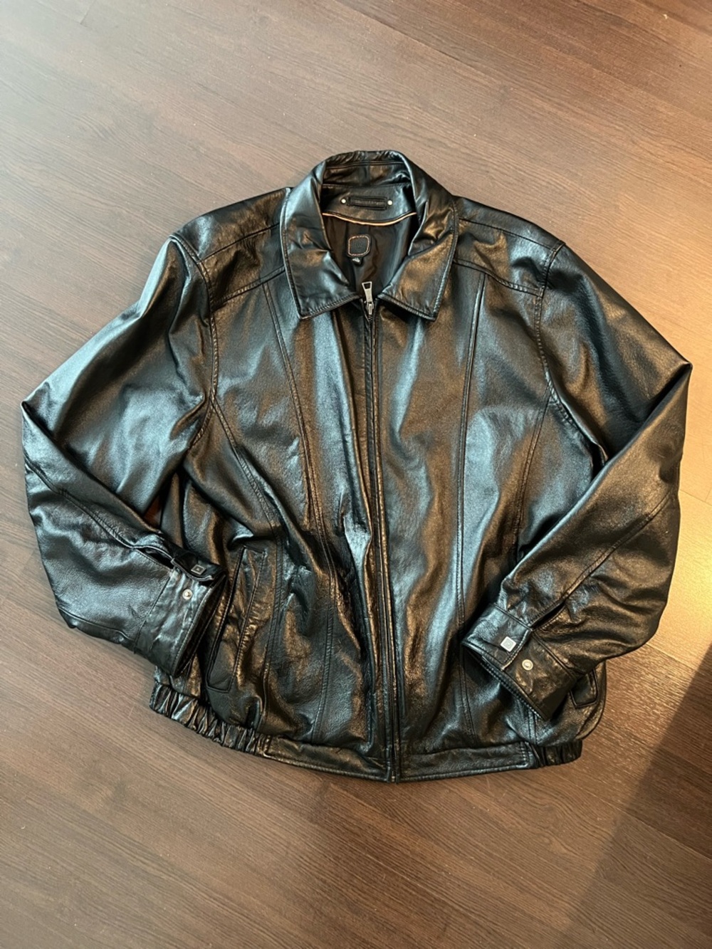 Black Leather Zip-Front Jacket